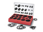 Een assortiment O-ringen in een rode doos