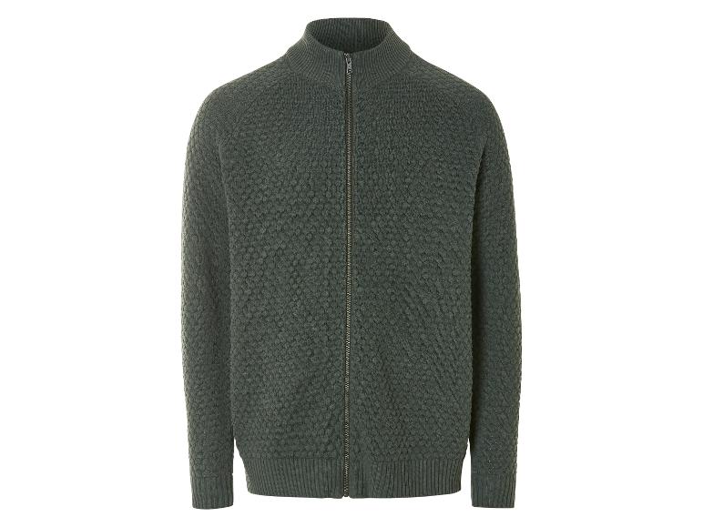 Een olijfgroene rits trui.