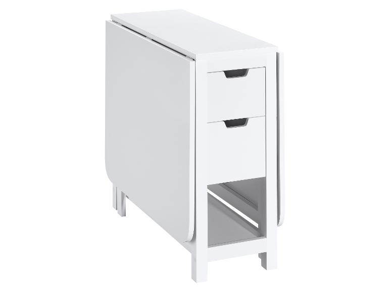 Witte opklaptafel met twee laden.