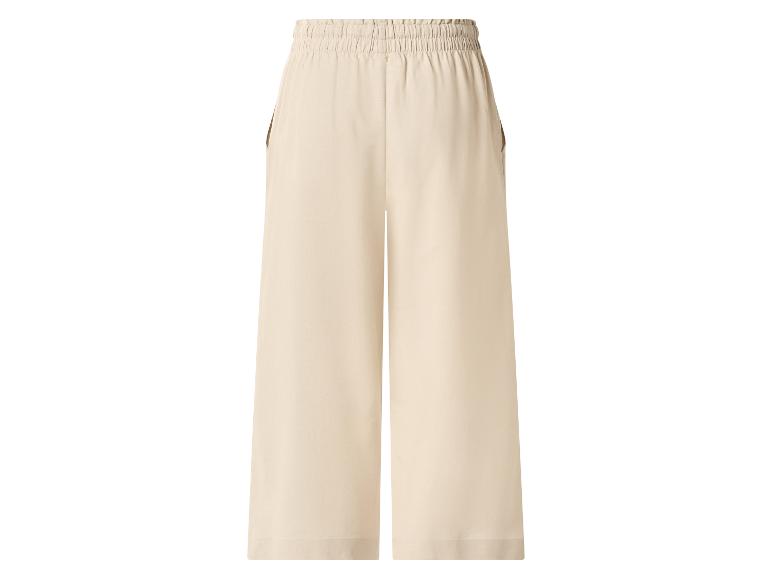 Beige wijde broek met elastische tailleband en zakken