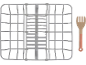 Wit plastic afdruiprek met een houten keukenvork.