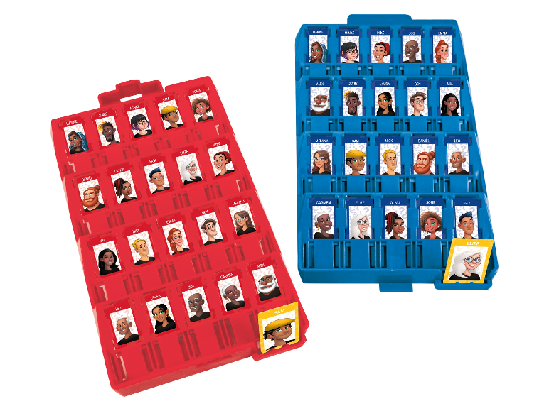 Twee Guess Who? bordspellen met geillustreerde personages.