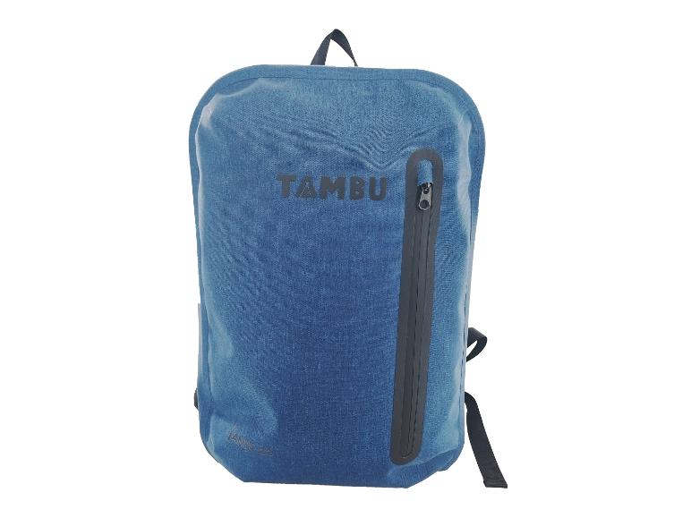 Donkerblauwe, waterdichte Tambu rugzak.