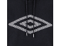 Zwarte hoodie met een groot wit gestreept ruitlogo en trekkoorden.