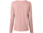 Roze top met lange mouwen en ronde hals, achterkant.