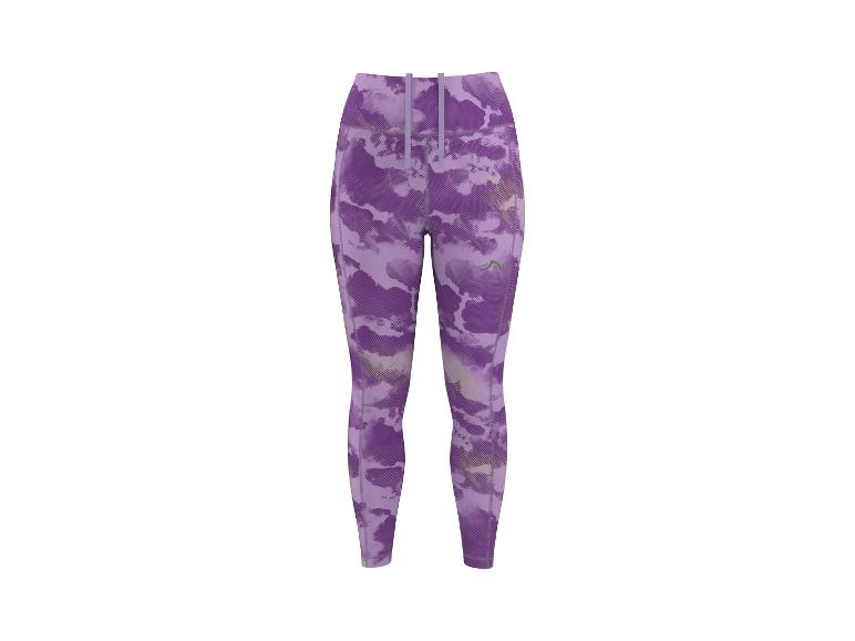 Dames sportlegging met paars camouflagepatroon en trekkoord in de taille.