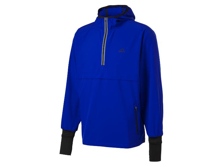 Blauwe herenjas met capuchon en halve rits