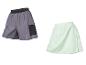 Grijze shorts met netzak en lichtgroene skort.