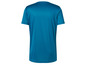 Een blauwe T-shirt met korte mouwen.
