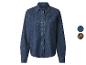 Dames denim overhemd met lange mouwen en knopen, donkerblauw