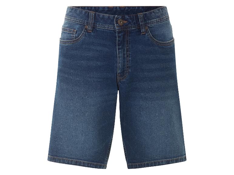 Donkerblauwe jeans shorts.