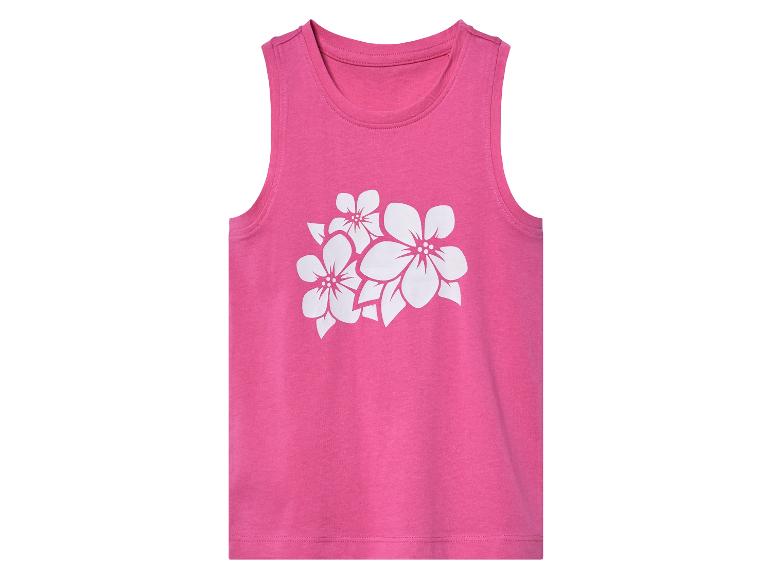 Roze top zonder mouwen met bloemenprint.