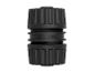 Zwarte Parkside slangconnector met geribbelde grepen.