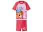 Tweedelig meisjeszwempak met T-shirt met korte mouwen en short, met puppyprint en de tekst 'BEACH time'.