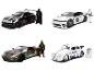 Vier speelgoedauto's met Star Wars-figuren: Darth Vader, Boba Fett, Stormtrooper en R2-D2.