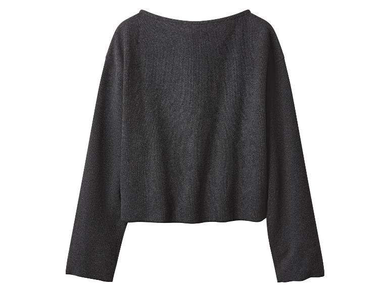 Donkergrijze blouse met lange mouwen en boothals.
