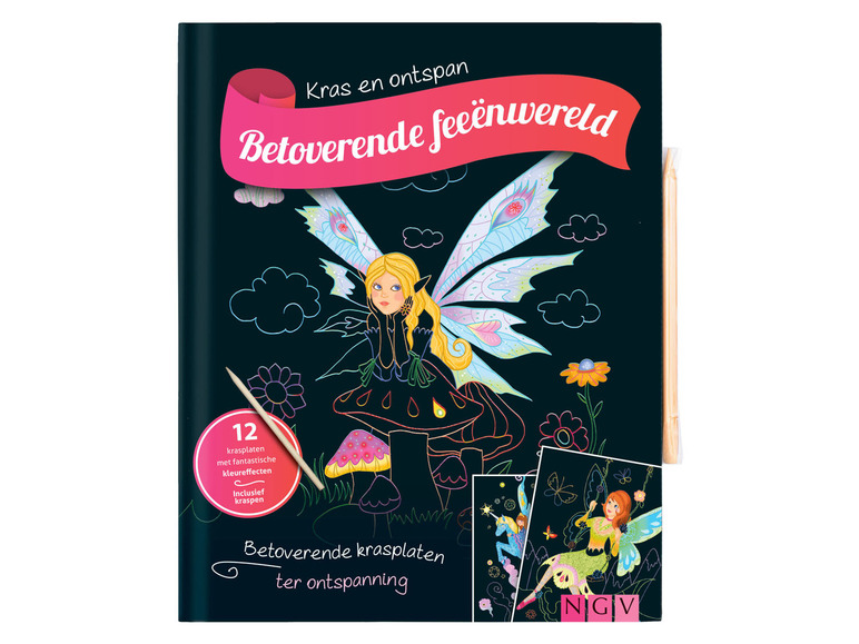 12 krasplaten met feeën, inclusief kraspen, voor ontspanning.