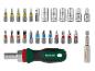 Parkside schroevendraaierset: bits, dopjes en ergonomische schroevendraaier.