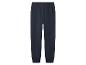 Donkerblauwe joggingbroek met elastische tailleband en geribde boorden.