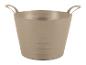 Beige flexibele emmer met handvatten, ideaal voor opslag of transport.