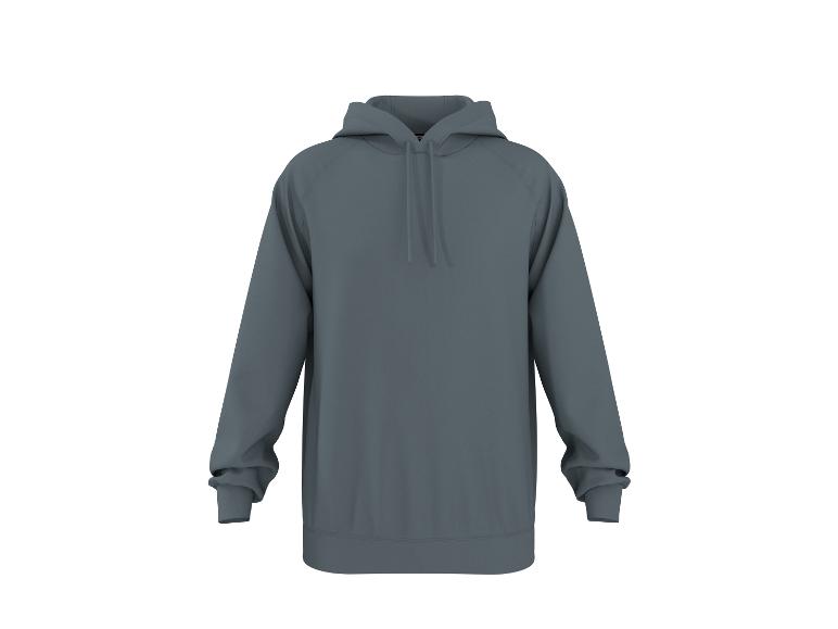 Donkergrijze herenhoodie met capuchon, trekkoord en lange mouwen.