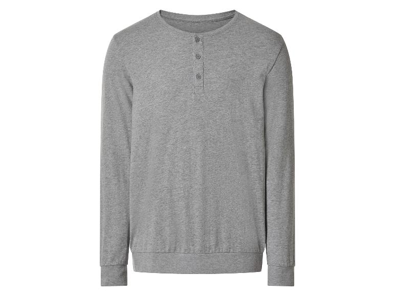 Heren grijs Henley shirt met lange mouwen.