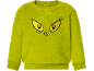 Lichtgroene fleece sweater met geborduurde ogen van een personage