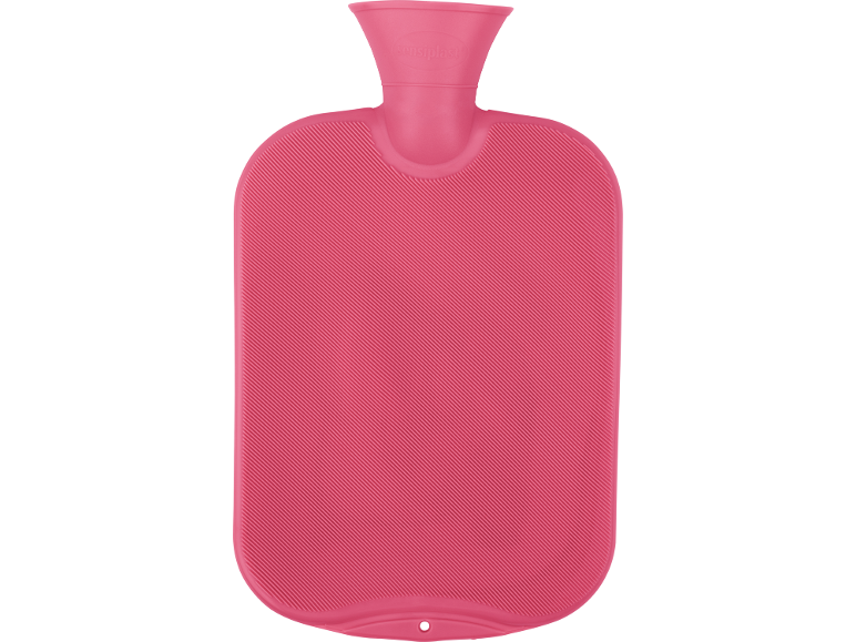 Roze warmwaterkruik met een geribbeld oppervlak