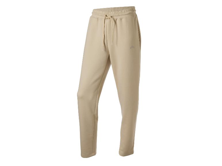 Beige heren joggingbroek met elastische tailleband en trekkoord.