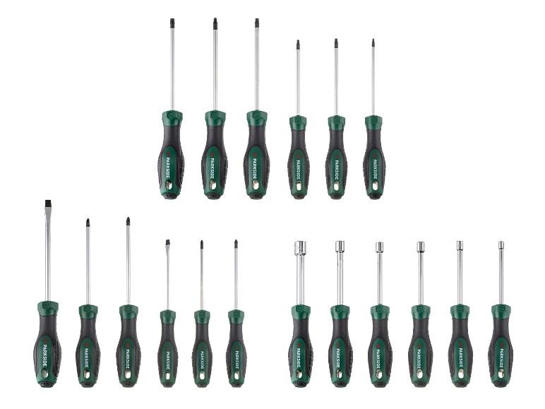 PARKSIDE schroevendraaierset met diverse bitsoorten en dopsleutels.