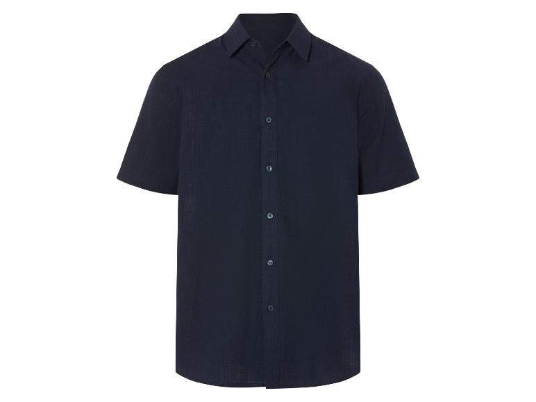 Donkerblauw heren overhemd met korte mouwen.