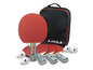 Een set van vier Joola pingpongbatjes met een tas en ballen.