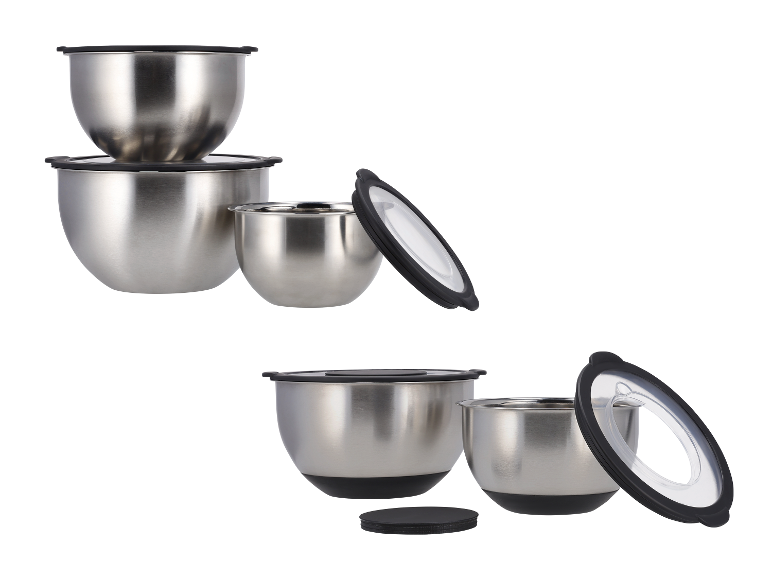 Set roestvrijstalen kommen met deksels.