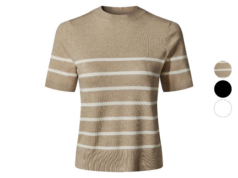 Beige gestreept kort mouw trui.