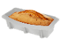 Versgebakken cakebrood in een grijze siliconen bakvorm.