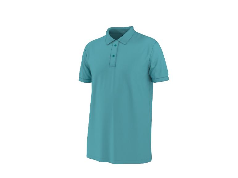 Turquoise blauw poloshirt met korte mouwen en knopen.