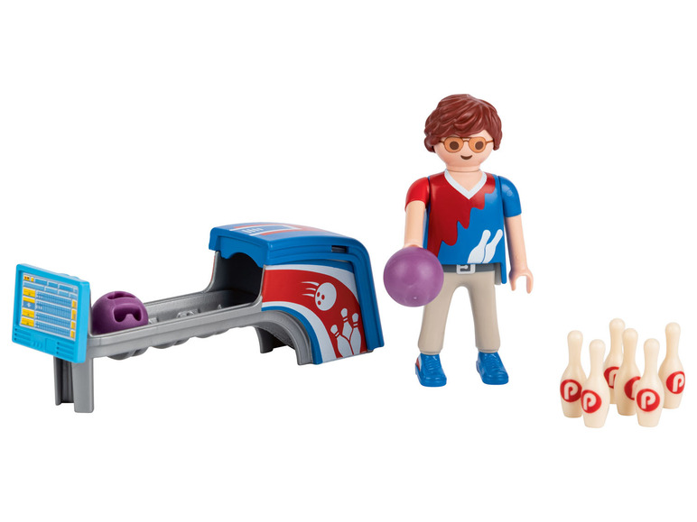 Playmobil bowlingbaan met kegels en een speler.