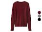 Een lange mouwen geribbelde gebreide trui in een rijke bordeauxrode kleur, met kleuropties.