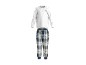 Heren lichtgrijze pyjamatop met lange mouwen met 'Cookies for Breakfast'-print en geruite pyjamabroek.