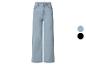 Dames high-waist wide-leg jeans in lichtblauw en zwart.