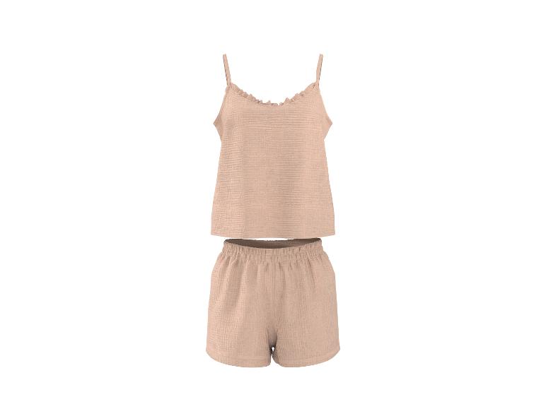 Beige tweedelige pyjamaset met spaghettibandjes top en short
