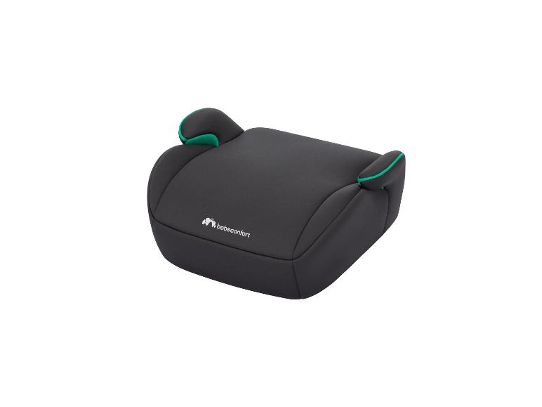 Donkergrijs autostoeltje met groene accenten
