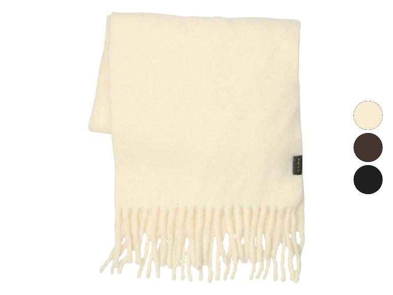 MEXX damessjaal met wol, crèmekleurig, met franjes.