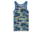 Een tanktop voor jongens met een camouflageprint in blauw, grijs en groen.
