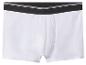 Witte herenboxershort met een zwarte elastische tailleband en witte strepen.