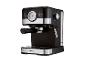 Zwart-zilveren espressomachine met drukmeter en stoomknop.