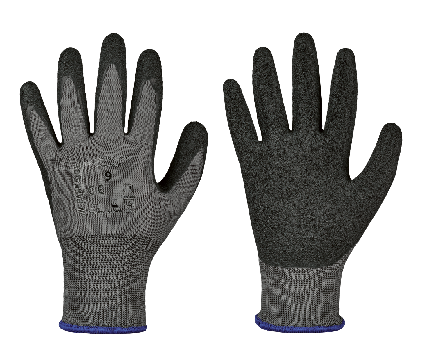 PARKSIDE Latex werkhandschoenen (grijs/zwart/blauw)