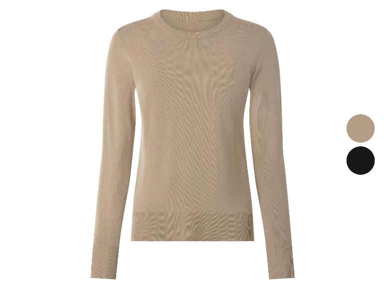 Beige trui met lange mouwen en ronde hals, met kleuropties beige en zwart.