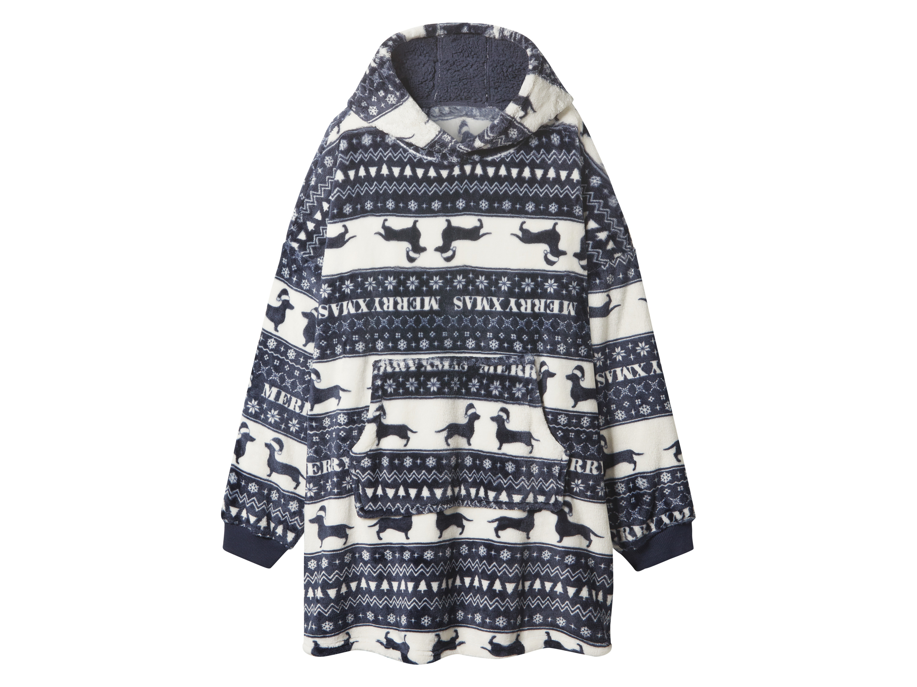 Pluche kersthoodie (Donkerblauw/wit, L/XL) afbeelding