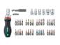 Ratchetschroevendraaierset met bits en doppen, inclusief maten van 5 tot 10 mm.